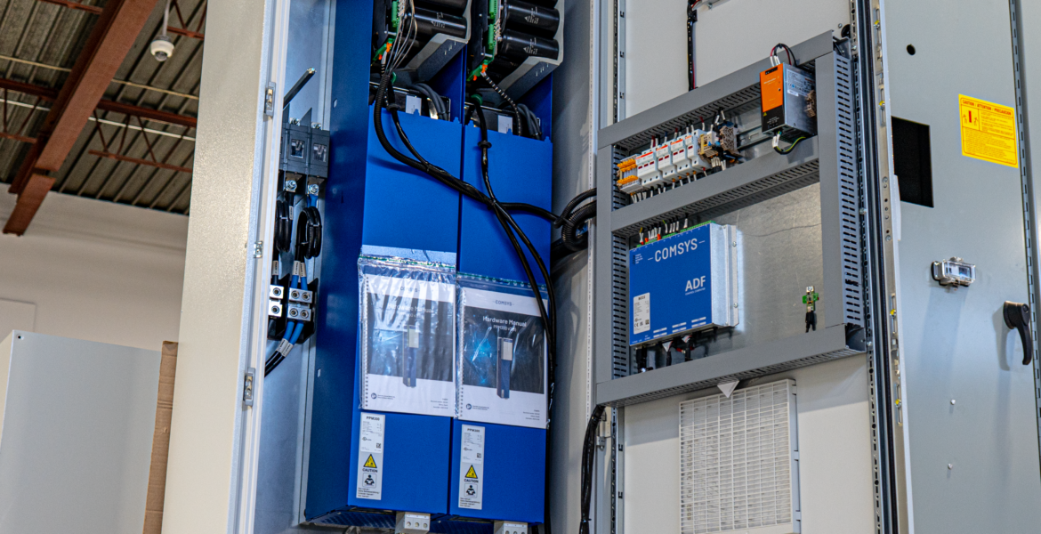 Industrial MCC panel by Exact Control Systems Inc., manufactured to client specifications with UL and CSA certification. Promotes a clean, high-density modular layout with segregated power and control wiring, incorporating components from ABB, Siemens, Allen-Bradley, Schneider Electric, and Eaton for reliable motor system control and future scalability