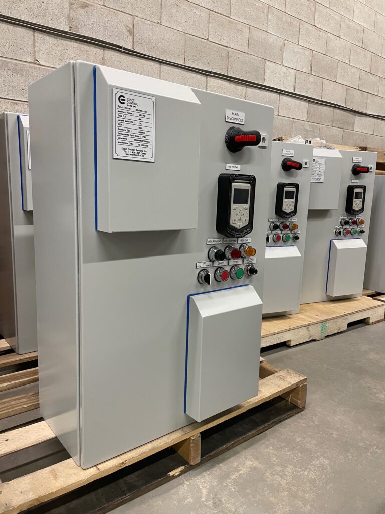 Custom HVAC control panel by Exact Control Systems Inc: A UL 508A compliant assembly featuring automation and disciplined wiring segregation for efficient, high-performance climate control in commercial and industrial facilities.